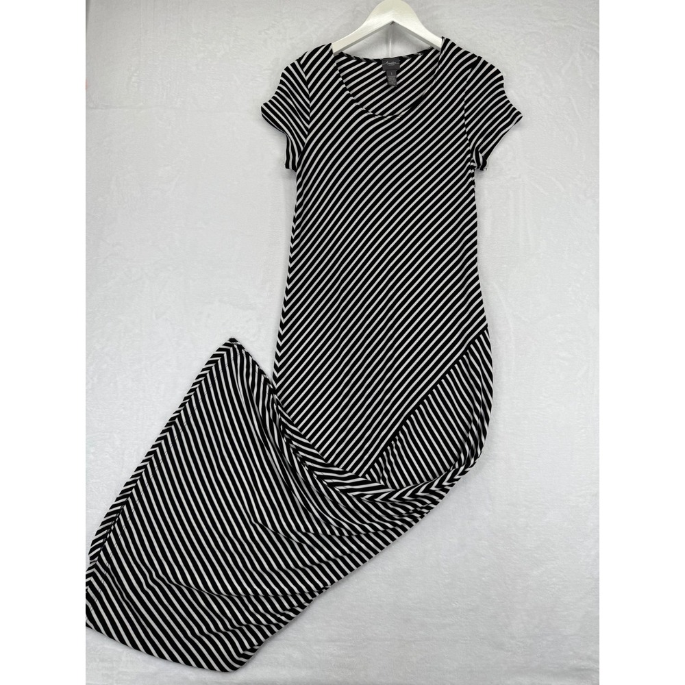 Chicos Travelers Womens Black White Striped Maxi Dress Size 1 Medium USA Made